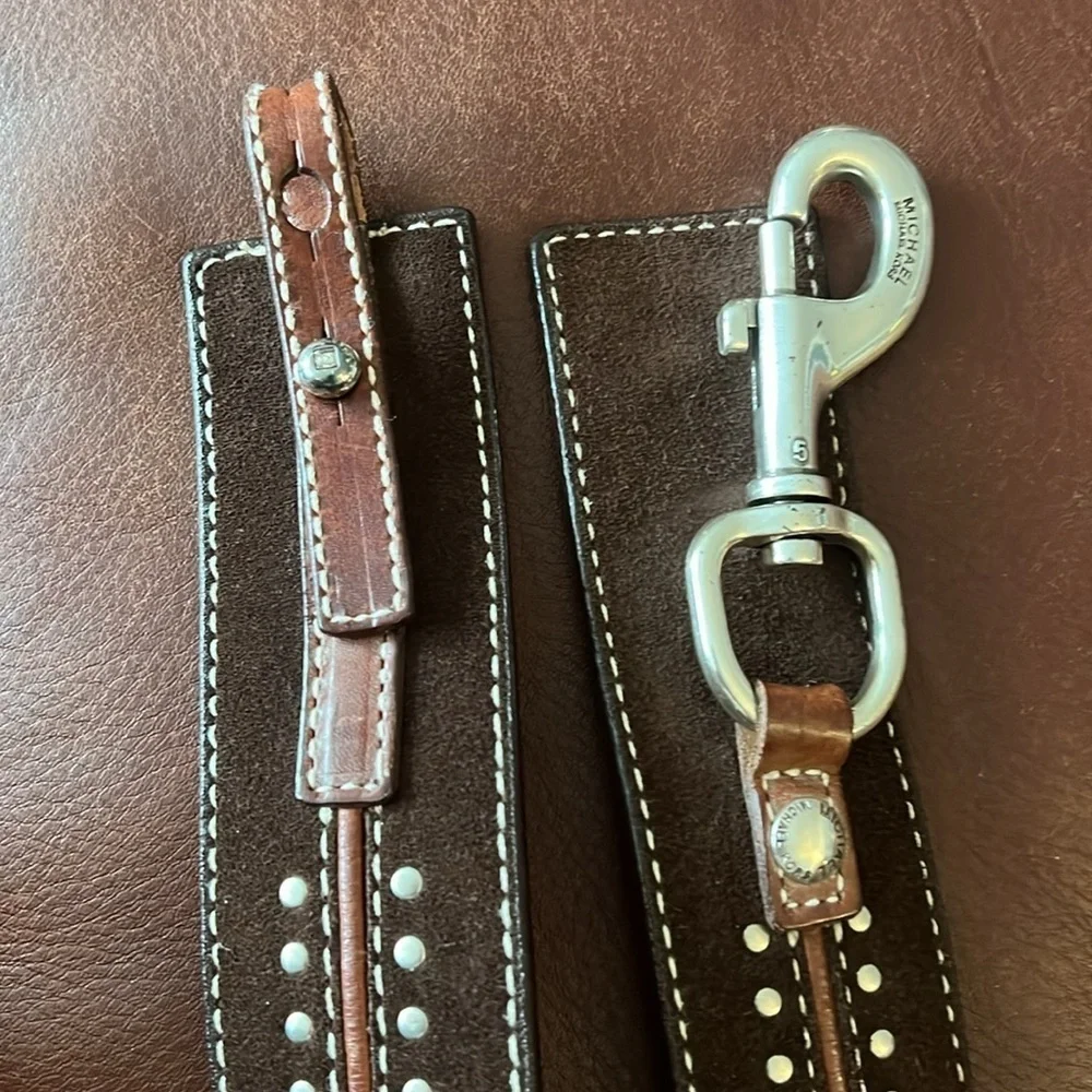 MICHAEL KORS Dark Brown Suede Leather Studded Belt